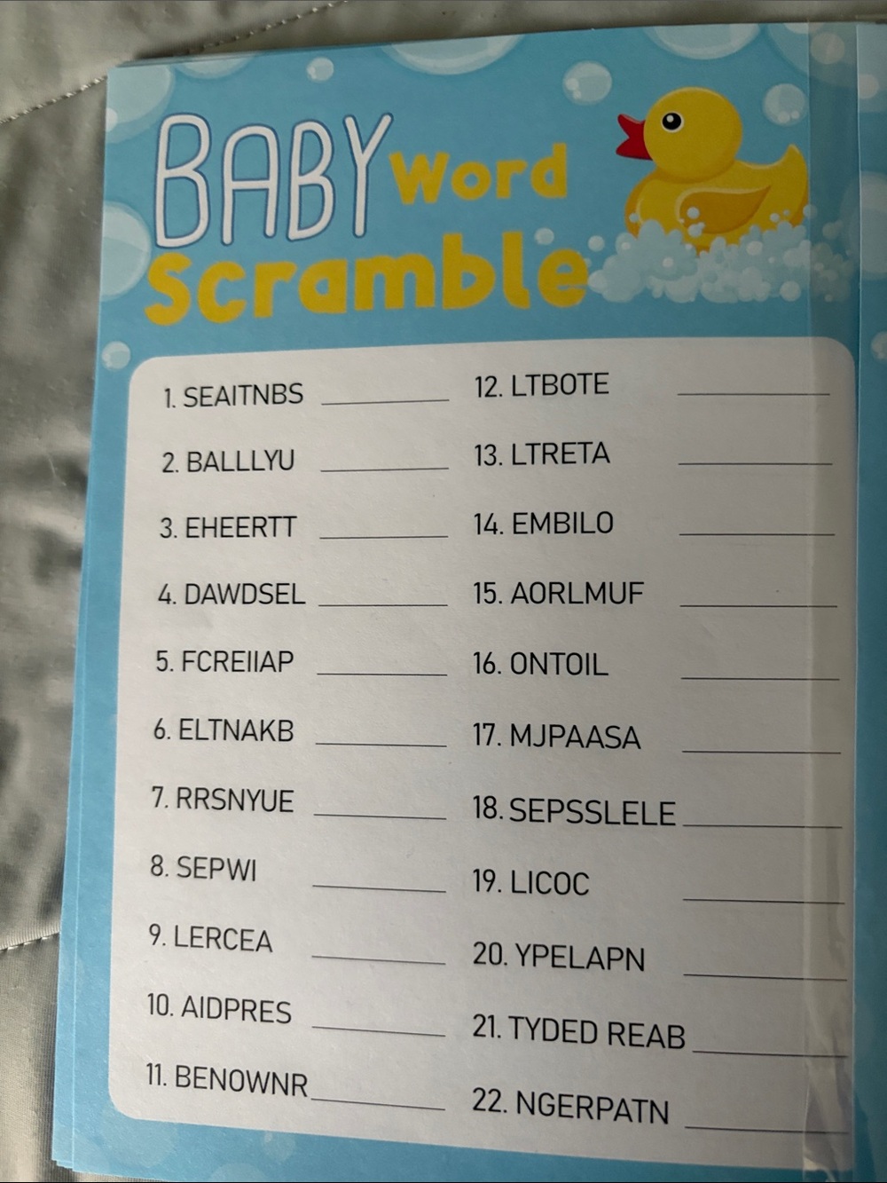 Baby shower Word Scramble and other games for baby shower.